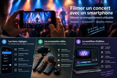 filmer un concert avec un smartphone et obtenir un enregistrement utilisable : réglages, accessoires et workflow d'édition