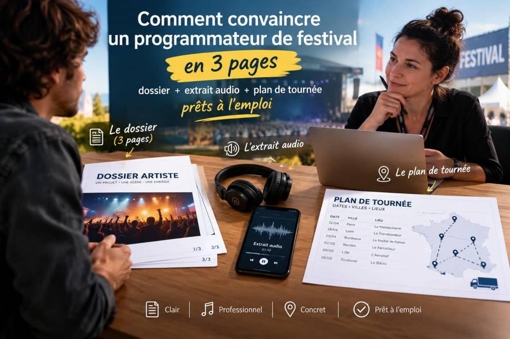comment convaincre un programmateur de festival en 3 pages : dossier, extrait audio et plan de tournée prêts à l'emploi